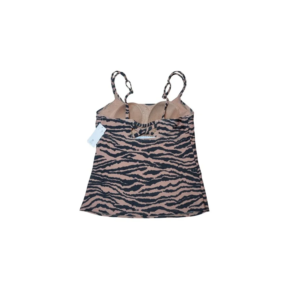⭐D2 New Lands' End Tankini Swimsuit Top Brown/Black Zebra Print Print - S